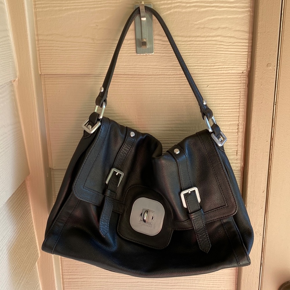 Longchamp black leather hobo messenger bag